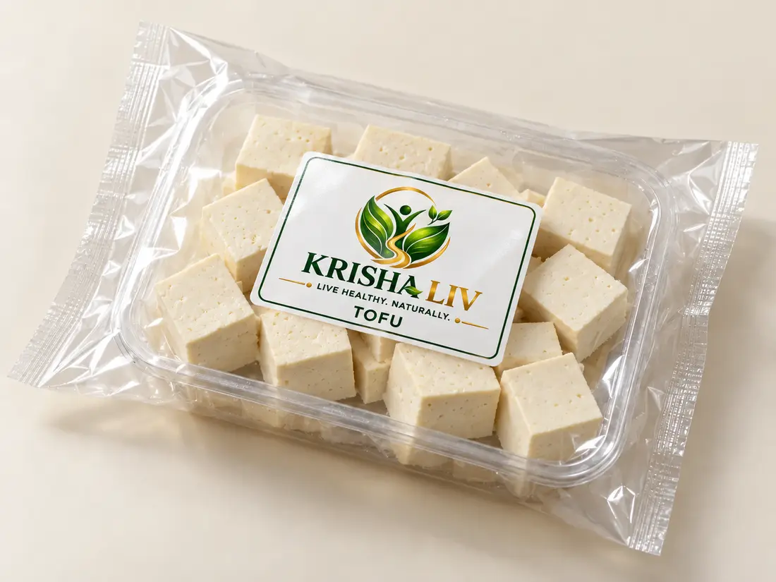 KRISHA LIV tofu packaging concept in transparent sealed tray and pouch
